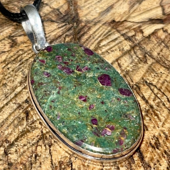 Emerald-Green Ruby Fuchsite Pendant 2 1/4” - Picture 7 of 9